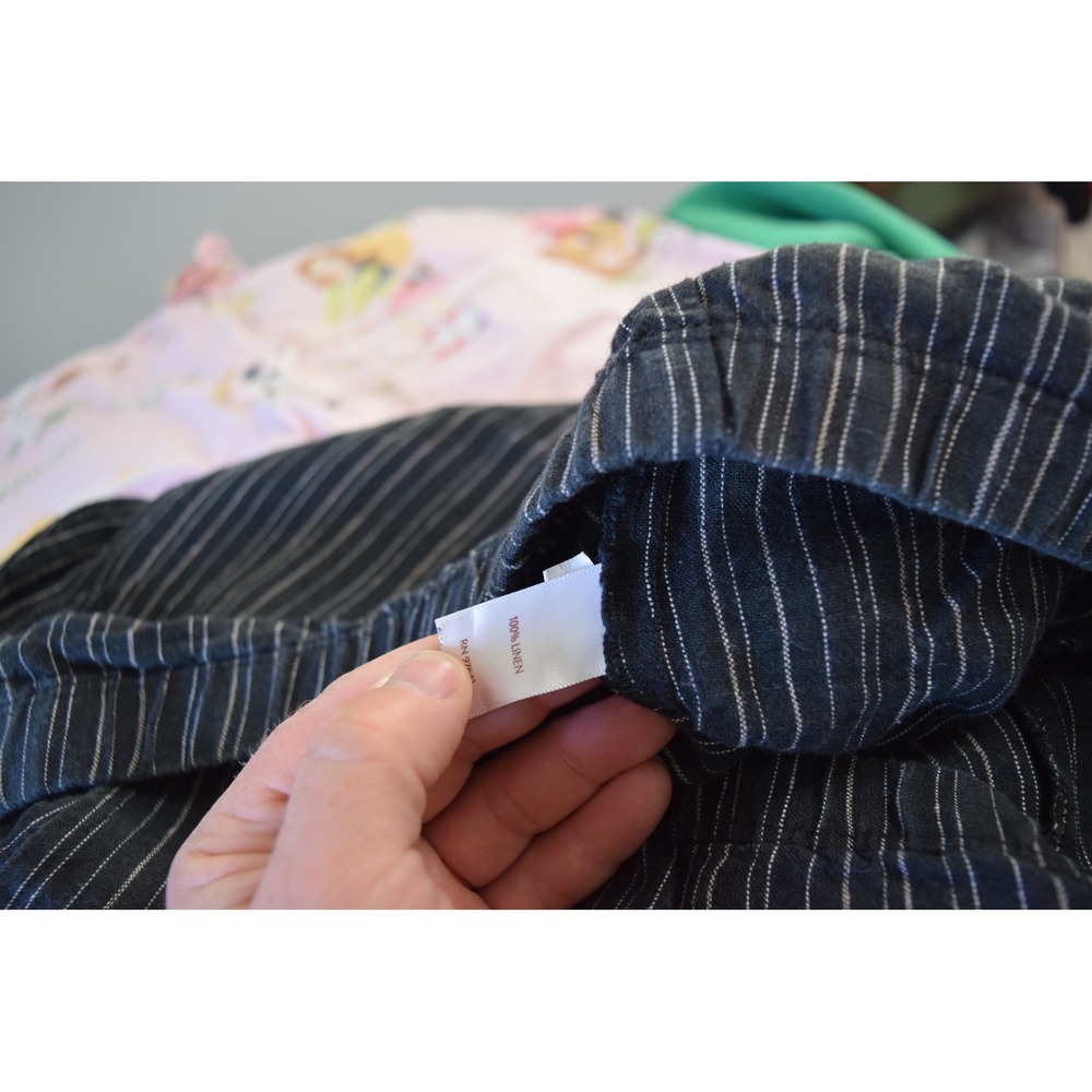 J Jill Linen Pant Large Black Pinstripe Elastic Waist Womens Minimalist Crop - Picture 4 of 4